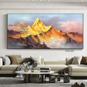 Gold Mountain Oil Painting on Canvas Original Blue Sky Painting Gold Wall Art Abstract Landscape Decor Wall Art Home Decor - 75X150CM