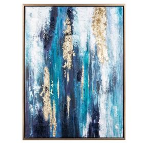 Handmade Gold Foil Abstract Oil Painting  Wall Art Modern Minimalist Blue Color Canvas Home Decorative For Living Room No Frame - 150x220cm