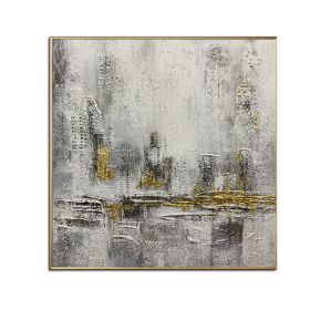 100% Handmade Gold Foil Abstract Oil Painting  Wall Art Modern Minimalist City Building Canvas Home Decor For Living Room No Frame - 100x100cm