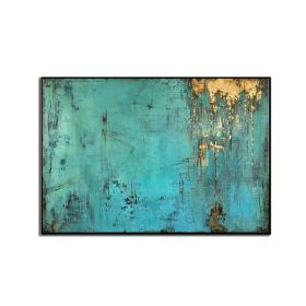 100% Handmade Gold Foil Abstract Oil Painting  Wall Art Modern Minimalist Blue Color Canvas Home Decor For Living Room No Frame - 90x120cm