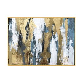 Abstract Gold Foil Block Painting Beige Poster Modern Golden Wall Art Picture for Living Room Navy Decor Big Size Tableaux - 90x120cm
