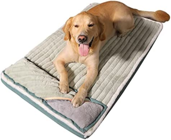 Warm Dog bed Sleeping Pad Cat bed Kennel with Pillow Anti-Tear Bite Mattress Pet Floor Mat pet bed - green - M-67 * 47 * 4.5cm (within 9kg)