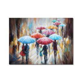 Woman With Umbrella On Rainy Day Canvas Oil Paintings Abstract Wall Art Decorative Picture For Living Room Decor No Frame - 60x90cm