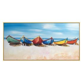 Hand Painted Boat Beach Canvas Painting Landscape Oil Painting For Living Room Salon Decoration Modern Wall Art Picture Handmade - 70x140cm