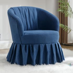 Linen Fabric Accent Swivel Chair Auditorium Chair With Pleated Skirt For Living Room Bedroom Auditorium - Blue