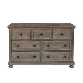 7 Drawer Wooden Dresser with Metal Pulls and Bun Feet, Distressed Brown - as Pic