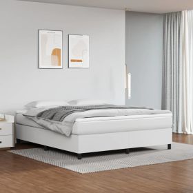 Box Spring Bed with Mattress White 72"x83.9" California King Faux Leather - White