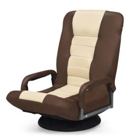 360-Degree Swivel Gaming Floor Chair with Foldable Adjustable Backrest - Brown