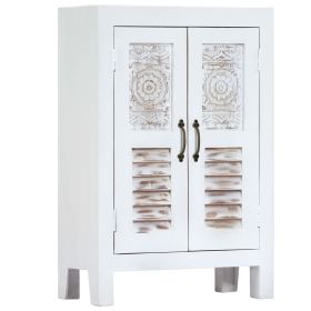 Carved Sideboard White 23.6"x11.8"x35" Solid Mango Wood - White