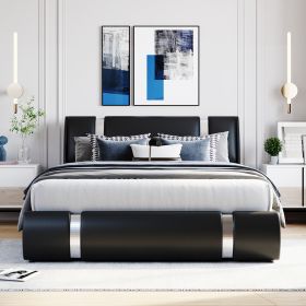 Queen Size Upholstered Faux Leather Platform bed with a Hydraulic Storage System - Black