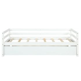 Twin Size Trundle Platform Bed Frame with  Wooden Slat Support - White