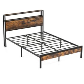 Twin/Full/Queen Bed Frame with Storage Headboard and Charging Station - Full Size