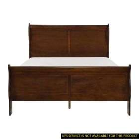 Classic Louis Philipe Style Eastern King Bed Brown Cherry Finish 1pc Traditional Design Bedroom Furniture Sleigh Bed - as Pic