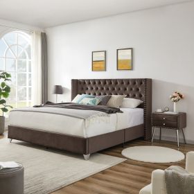B100S King bed with one nightstand, Button designed Headboard,strong wooden slats + metal legs with Electroplate - as Pic