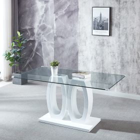 Contemporary Double Pedestal Dining Table, Tempered Glass Top with MDF Base - as Pic