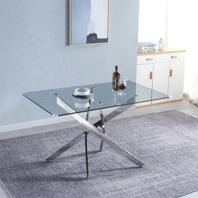 Modern Glass Table for Dining Room/Kitchen, 0.39" Thick Tempered Glass Top, Chrome Stainless Steel Base - as Pic