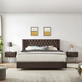 B100S King bed with two nightstands, Button designed Headboard,strong wooden slats + metal legs with Electroplate - as Pic