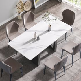 70.87" modern artificial stone white straight edge black metal leg dining table-can accommodate 6-8 people - as Pic