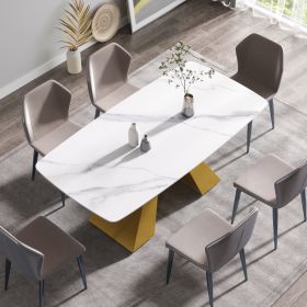 70.87"Modern artificial stone white curved golden metal leg dining table-can accommodate 6-8 people - as Pic