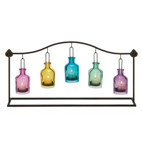 DecMode 5 Holder Multi Colored Metal Hanging Bottle Decorative Candle Lantern - DecMode