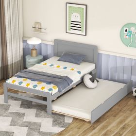 Modern Design Twin Size Platform Bed Frame with Trundle for Grey Color - as Pic