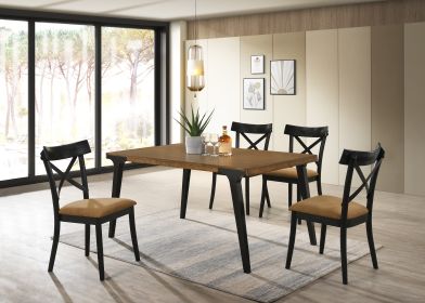 ACME Hillary Dining Table, Walnut & Black Finish DN02305 - as Pic