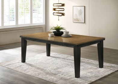 1pc Contemporary Style Dining Rectangular Table with18" Leaf Tapered Block Feet Wheat Charcoal Finish Dining Room Solid Wood Wooden Furniture - as Pic