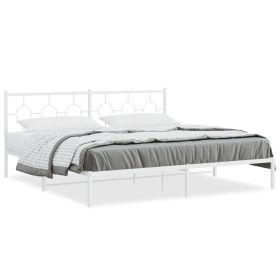 Metal Bed Frame with Headboard White 76"x79.9" King - White