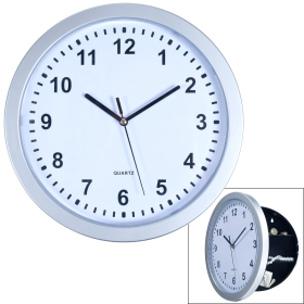 Silver Wall Clock with Hidden Safe - 10 inches by 10 inches - Trademark Home