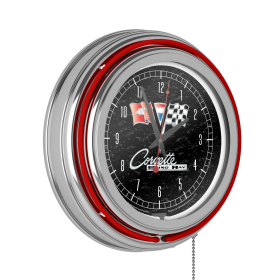Corvette C2 Black Chrome Double Ring Neon Clock - General Motors