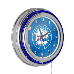 NBA Chrome Double Rung Neon Clock - City - Philadelphia 76ers - ADG Source
