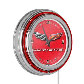 Corvette C6 Neon Clock - 14 inch Diameter - Red - General Motors