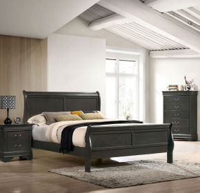 Classic Contemporary California King Size Bed Gray Louis Phillipe Solidwood 1pc Bed Bedroom Sleigh Bed - as Pic