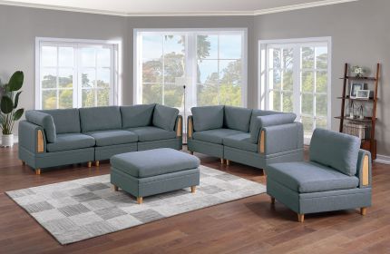 Contemporary Living Room Furniture 7pc Sectional Sofa Set Steel Dorris Fabric Couch 4x Wedges 2x Armless Chair And 1x Ottomans - as Pic