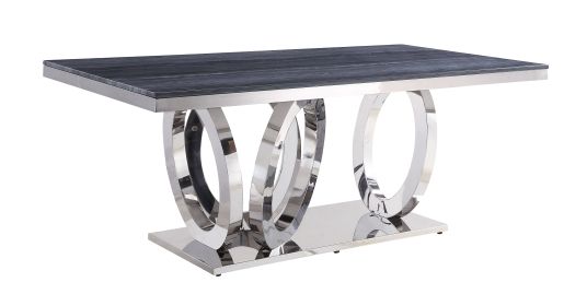 ACME Nasir Dining Table, Gray Printed Faux Marble & Mirrored Silver Finish 68255 - as Pic