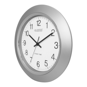 La Crosse Technology 14-inch Silver Contemporary Atomic Analog Clock, WT-3144S-Int - La Crosse Technology