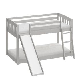 Kids Bunk Bed Twin Over Twin with Slide and Stairs, Heavy Duty Solid Wood Twin Bunk Beds, Toddler Bed Frame with Safety Guardrails, Grey - as Pic