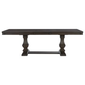 Traditional Style Wooden Dining Table 1pc w Separate Extension Leaf Double Pedestal Base Wire Brushed Rustic Brown Finish - as Pic