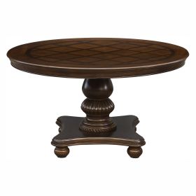 Traditional Dining Table 1pc Brown Cherry Finish Pedestal Base Round Table Dining Room Furniture - as Pic