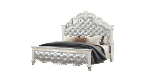 Milan Tufted Upholstery King Size Bed made with Wood in White - as Pic