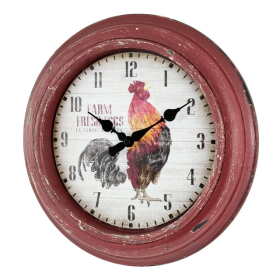 La Crosse Clock 12-inch Red Rooster Distressed Quartz Analog Wall Clock, 404-3630 - La Crosse Technology