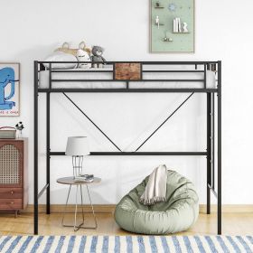 Metal Twin Loft Bed Frame with Stairs & Full-Length Guardrail, Space-Saving Design, No Box Spring Needed,, Noise Free, Black - as Pic