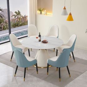 53 inch Modern sintered stone round dining table with stainless steel base with 6 pcs chairs - as Pic