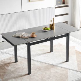 Grey Ceramic Modern Rectangular Expandable Dining Room Table For Space-Saving Kitchen Small Space -Table - as Pic