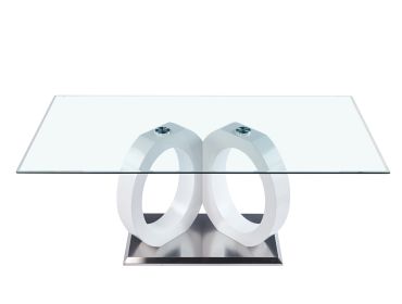 Modern Design Tempered Glass Dining Table with White MDF Middle Support and Stainless Steel Base - as Pic