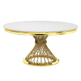 ACME Fallon Dining Table, Faux Marble Top & Mirrored Gold Finish DN01189 - as Pic