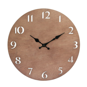 Stonebriar Modern Natural Wood 14 Inch Round Hanging Wall Clock with Cut Out Numbers, Battery Operated - STONEBRIAR