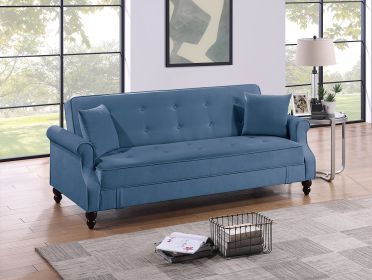 Contemporary Living Room Adjustable Sofa Blue Burnt-Out Fabric Couch Plush Storage Couch 1pc Futon Sofa w Pillows Tufted Back Rolled Arms - as Pic