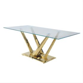 ACME Barnard Dining Table in Clear Glass & Mirrored Gold Finish DN00219 - as Pic