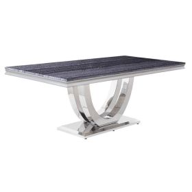 ACME Cambrie Dining Table in Faux Marble & Mirrored Silver Finish DN00221 - as Pic